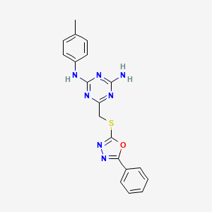 molecular formula C19H17N7OS B11069978 N-(4-methylphenyl)-6-{[(5-phenyl-1,3,4-oxadiazol-2-yl)sulfanyl]methyl}-1,3,5-triazine-2,4-diamine 