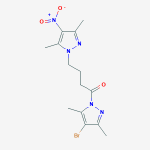 molecular formula C14H18BrN5O3 B11070037 1-(4-bromo-3,5-dimethyl-1H-pyrazol-1-yl)-4-(3,5-dimethyl-4-nitro-1H-pyrazol-1-yl)butan-1-one 