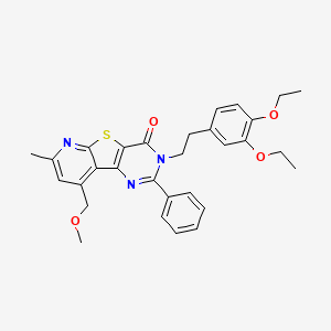 molecular formula C30H31N3O4S B11070044 5-[2-(3,4-diethoxyphenyl)ethyl]-13-(methoxymethyl)-11-methyl-4-phenyl-8-thia-3,5,10-triazatricyclo[7.4.0.02,7]trideca-1(13),2(7),3,9,11-pentaen-6-one 