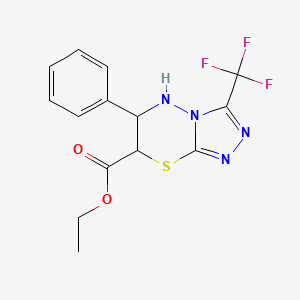 molecular formula C14H13F3N4O2S B11070181 ethyl 6-phenyl-3-(trifluoromethyl)-6,7-dihydro-5H-[1,2,4]triazolo[3,4-b][1,3,4]thiadiazine-7-carboxylate 