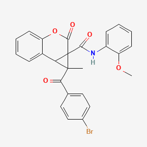 molecular formula C26H20BrNO5 B11070288 1-[(4-bromophenyl)carbonyl]-N-(2-methoxyphenyl)-1-methyl-2-oxo-1,7b-dihydrocyclopropa[c]chromene-1a(2H)-carboxamide 