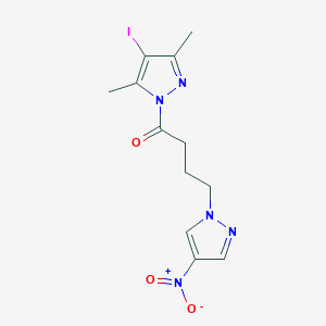 molecular formula C12H14IN5O3 B11070297 1-(4-iodo-3,5-dimethyl-1H-pyrazol-1-yl)-4-(4-nitro-1H-pyrazol-1-yl)butan-1-one 