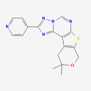 molecular formula C17H15N5OS B11070334 14,14-dimethyl-4-pyridin-4-yl-13-oxa-10-thia-3,5,6,8-tetrazatetracyclo[7.7.0.02,6.011,16]hexadeca-1(9),2,4,7,11(16)-pentaene 