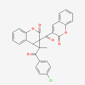 molecular formula C28H17ClO6 B11070456 1-[(4-chlorophenyl)carbonyl]-1-methyl-1a-[(2-oxo-2H-chromen-3-yl)carbonyl]-1a,7b-dihydrocyclopropa[c]chromen-2(1H)-one 