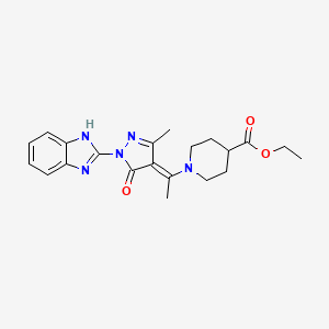 ethyl 1-{(1E)-1-[1-(1H-benzimidazol-2-yl)-3-methyl-5-oxo-1,5-dihydro-4H-pyrazol-4-ylidene]ethyl}piperidine-4-carboxylate