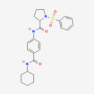 molecular formula C24H29N3O4S B11070490 1-(benzenesulfonyl)-N-[4-(cyclohexylcarbamoyl)phenyl]pyrrolidine-2-carboxamide 