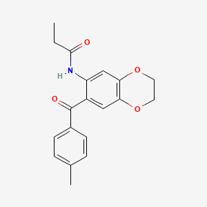 molecular formula C19H19NO4 B11070608 N-{7-[(4-methylphenyl)carbonyl]-2,3-dihydro-1,4-benzodioxin-6-yl}propanamide 