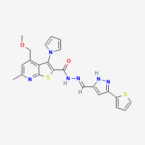 molecular formula C23H20N6O2S2 B11070623 4-(methoxymethyl)-6-methyl-3-(1H-pyrrol-1-yl)-N'-{(E)-[3-(thiophen-2-yl)-1H-pyrazol-5-yl]methylidene}thieno[2,3-b]pyridine-2-carbohydrazide 