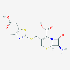 molecular formula C14H15N3O5S3 B110707 (6R-反式)-7-氨基-3-(((5-(羧甲基)-4-甲基-2-噻唑基)硫代)甲基)-8-氧代-5-噻-1-氮杂双环(4.2.0)辛-2-烯-2-羧酸 CAS No. 111298-82-9