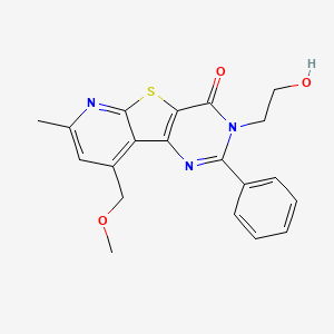 molecular formula C20H19N3O3S B11070713 5-(2-hydroxyethyl)-13-(methoxymethyl)-11-methyl-4-phenyl-8-thia-3,5,10-triazatricyclo[7.4.0.02,7]trideca-1(13),2(7),3,9,11-pentaen-6-one 