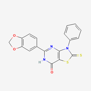 molecular formula C18H11N3O3S2 B11070717 5-(1,3-benzodioxol-5-yl)-3-phenyl-2-sulfanylidene-4H-thiazolo[4,5-d]pyrimidin-7-one 