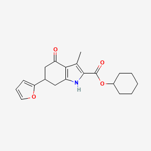 molecular formula C20H23NO4 B11070776 cyclohexyl 6-(furan-2-yl)-3-methyl-4-oxo-4,5,6,7-tetrahydro-1H-indole-2-carboxylate 