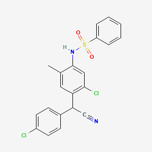 molecular formula C21H16Cl2N2O2S B11070778 N-{5-chloro-4-[(4-chlorophenyl)(cyano)methyl]-2-methylphenyl}benzenesulfonamide 