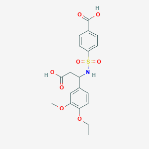 molecular formula C19H21NO8S B11070792 4-{[2-Carboxy-1-(4-ethoxy-3-methoxyphenyl)ethyl]sulfamoyl}benzoic acid 