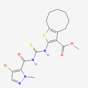 molecular formula C18H21BrN4O3S2 B11070801 methyl 2-({[(4-bromo-1-methyl-1H-pyrazol-5-yl)carbonyl]carbamothioyl}amino)-4,5,6,7,8,9-hexahydrocycloocta[b]thiophene-3-carboxylate 