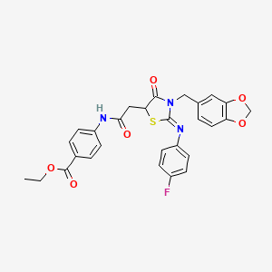 ethyl 4-[({(2Z)-3-(1,3-benzodioxol-5-ylmethyl)-2-[(4-fluorophenyl)imino]-4-oxo-1,3-thiazolidin-5-yl}acetyl)amino]benzoate