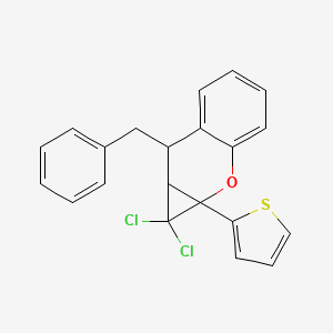 molecular formula C21H16Cl2OS B11070895 7-Benzyl-1,1-dichloro-1a-(thiophen-2-yl)-1,1a,7,7a-tetrahydrocyclopropa[b]chromene 