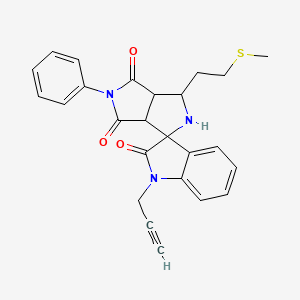 molecular formula C25H23N3O3S B11070917 3'-[2-(methylsulfanyl)ethyl]-5'-phenyl-1-(prop-2-yn-1-yl)-3a',6a'-dihydro-2'H-spiro[indole-3,1'-pyrrolo[3,4-c]pyrrole]-2,4',6'(1H,3'H,5'H)-trione 