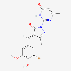 molecular formula C17H15BrN4O4 B11070982 2-[(4E)-4-(3-bromo-4-hydroxy-5-methoxybenzylidene)-3-methyl-5-oxo-4,5-dihydro-1H-pyrazol-1-yl]-6-methylpyrimidin-4(3H)-one 