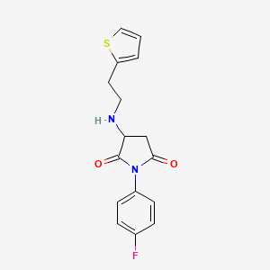 molecular formula C16H15FN2O2S B11071017 1-(4-Fluorophenyl)-3-{[2-(thiophen-2-yl)ethyl]amino}pyrrolidine-2,5-dione 