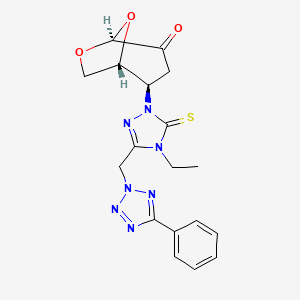 molecular formula C18H19N7O3S B11071062 (1R,2R,5S)-2-{4-ethyl-3-[(5-phenyl-2H-tetrazol-2-yl)methyl]-5-thioxo-4,5-dihydro-1H-1,2,4-triazol-1-yl}-6,8-dioxabicyclo[3.2.1]octan-4-one (non-preferred name) 