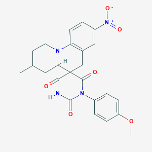 molecular formula C24H24N4O6 B11071134 1'-(4-methoxyphenyl)-3-methyl-8-nitro-2,3,4,4a-tetrahydro-1H,2'H,6H-spiro[pyrido[1,2-a]quinoline-5,5'-pyrimidine]-2',4',6'(1'H,3'H)-trione 