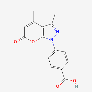 molecular formula C15H12N2O4 B11071184 4-(3,4-dimethyl-6-oxopyrano[2,3-c]pyrazol-1(6H)-yl)benzoic acid 