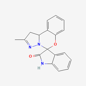 molecular formula C18H15N3O2 B11071236 Spiro[3H-indole-3,5'-[5H]pyrazolo[1,5-c][1,3]benzoxazin]-2(1H)-one, 1',10'b-dihydro-2'-methyl- CAS No. 505080-55-7