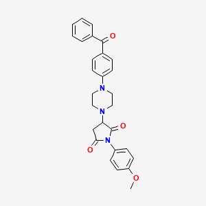 molecular formula C28H27N3O4 B11071299 1-(4-Methoxyphenyl)-3-{4-[4-(phenylcarbonyl)phenyl]piperazin-1-yl}pyrrolidine-2,5-dione 