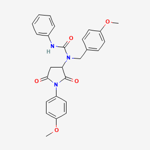 molecular formula C26H25N3O5 B11071319 1-(4-Methoxybenzyl)-1-[1-(4-methoxyphenyl)-2,5-dioxopyrrolidin-3-yl]-3-phenylurea 