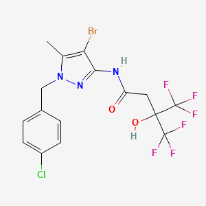 molecular formula C16H13BrClF6N3O2 B11071336 N-[4-bromo-1-(4-chlorobenzyl)-5-methyl-1H-pyrazol-3-yl]-4,4,4-trifluoro-3-hydroxy-3-(trifluoromethyl)butanamide 