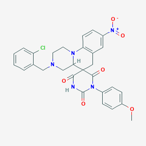 molecular formula C29H26ClN5O6 B11071362 3-(2-chlorobenzyl)-1'-(4-methoxyphenyl)-8-nitro-2,3,4,4a-tetrahydro-1H,2'H,6H-spiro[pyrazino[1,2-a]quinoline-5,5'-pyrimidine]-2',4',6'(1'H,3'H)-trione 