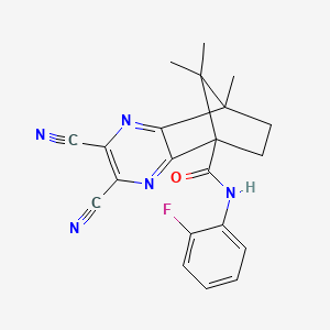 molecular formula C21H18FN5O B11071390 2,3-dicyano-N-(2-fluorophenyl)-8,9,9-trimethyl-7,8-dihydro-5,8-methanoquinoxaline-5(6H)-carboxamide 