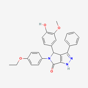 molecular formula C26H23N3O4 B11071514 5-(4-ethoxyphenyl)-4-(4-hydroxy-3-methoxyphenyl)-3-phenyl-4,5-dihydropyrrolo[3,4-c]pyrazol-6(1H)-one 