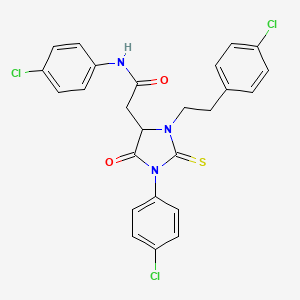 N-(4-chlorophenyl)-2-[1-(4-chlorophenyl)-3-[2-(4-chlorophenyl)ethyl]-5-oxo-2-sulfanylideneimidazolidin-4-yl]acetamide