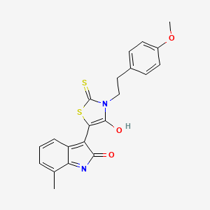 (3E)-3-{3-[2-(4-methoxyphenyl)ethyl]-4-oxo-2-thioxo-1,3-thiazolidin-5-ylidene}-7-methyl-1,3-dihydro-2H-indol-2-one