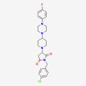 molecular formula C26H30ClFN4O2 B11071829 1-(4-Chlorobenzyl)-3-{4-[4-(4-fluorophenyl)piperazin-1-yl]piperidin-1-yl}pyrrolidine-2,5-dione 