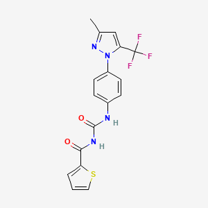 molecular formula C17H13F3N4O2S B11071981 N-({4-[3-methyl-5-(trifluoromethyl)-1H-pyrazol-1-yl]phenyl}carbamoyl)thiophene-2-carboxamide 