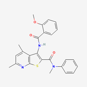 molecular formula C25H23N3O3S B11072042 3-[(2-methoxybenzoyl)amino]-N,4,6-trimethyl-N-phenylthieno[2,3-b]pyridine-2-carboxamide 