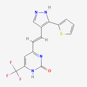 molecular formula C14H9F3N4OS B11072054 6-{(E)-2-[3-(thiophen-2-yl)-1H-pyrazol-4-yl]ethenyl}-4-(trifluoromethyl)pyrimidin-2(1H)-one 