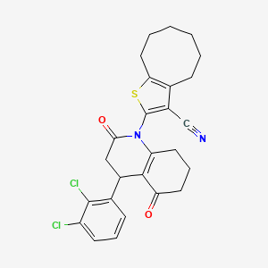 molecular formula C26H24Cl2N2O2S B11072059 2-[4-(2,3-dichlorophenyl)-2,5-dioxo-3,4,5,6,7,8-hexahydroquinolin-1(2H)-yl]-4,5,6,7,8,9-hexahydrocycloocta[b]thiophene-3-carbonitrile 