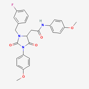 molecular formula C26H24FN3O5 B11072087 2-[3-(3-fluorobenzyl)-1-(4-methoxyphenyl)-2,5-dioxoimidazolidin-4-yl]-N-(4-methoxyphenyl)acetamide 