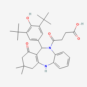 molecular formula C33H42N2O5 B11072122 4-[11-(3,5-di-tert-butyl-4-hydroxyphenyl)-3,3-dimethyl-1-oxo-1,2,3,4,5,11-hexahydro-10H-dibenzo[b,e][1,4]diazepin-10-yl]-4-oxobutanoic acid 