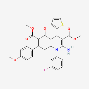 Dimethyl 2-amino-1-(3-fluorophenyl)-7-(4-methoxyphenyl)-5-oxo-4-(thiophen-2-yl)-1,4,5,6,7,8-hexahydroquinoline-3,6-dicarboxylate