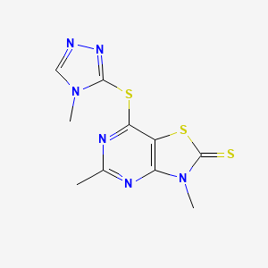 molecular formula C10H10N6S3 B11072264 3,5-dimethyl-7-[(4-methyl-4H-1,2,4-triazol-3-yl)sulfanyl][1,3]thiazolo[4,5-d]pyrimidine-2(3H)-thione 