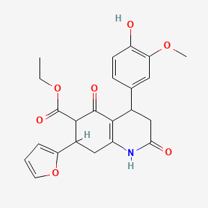 molecular formula C23H23NO7 B11072275 Ethyl 7-(furan-2-yl)-4-(4-hydroxy-3-methoxyphenyl)-2,5-dioxo-1,2,3,4,5,6,7,8-octahydroquinoline-6-carboxylate 