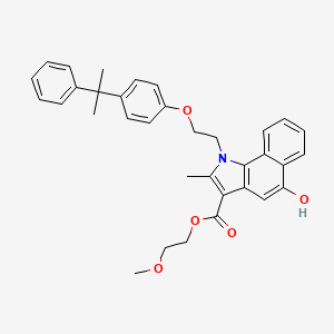 molecular formula C34H35NO5 B11072285 2-methoxyethyl 5-hydroxy-2-methyl-1-{2-[4-(2-phenylpropan-2-yl)phenoxy]ethyl}-1H-benzo[g]indole-3-carboxylate 