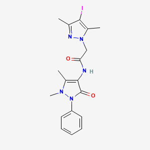 molecular formula C18H20IN5O2 B11072296 N-(1,5-dimethyl-3-oxo-2-phenyl-2,3-dihydro-1H-pyrazol-4-yl)-2-(4-iodo-3,5-dimethyl-1H-pyrazol-1-yl)acetamide 