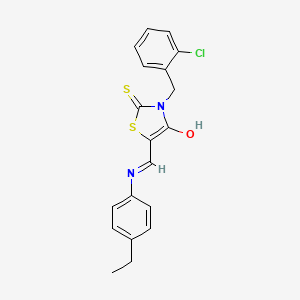 molecular formula C19H17ClN2OS2 B11072302 (5Z)-3-(2-chlorobenzyl)-5-{[(4-ethylphenyl)amino]methylidene}-2-thioxo-1,3-thiazolidin-4-one 