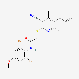 molecular formula C20H19Br2N3O2S B11072316 2-{[3-cyano-4,6-dimethyl-5-(prop-2-en-1-yl)pyridin-2-yl]sulfanyl}-N-(2,6-dibromo-4-methoxyphenyl)acetamide 